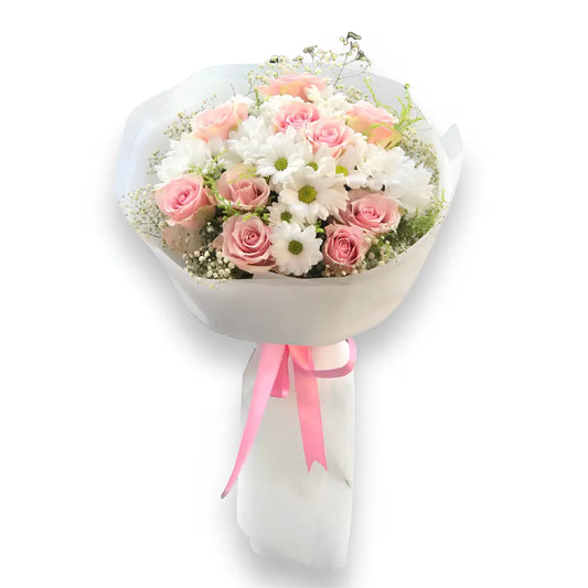 10 Adet Pembe Gül ve Papatya Buketi