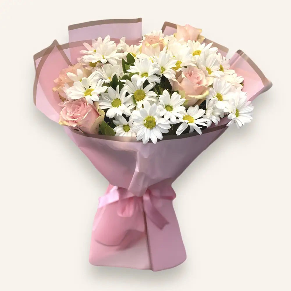 5 Adet Pembe Gül ve Papatya Buketi