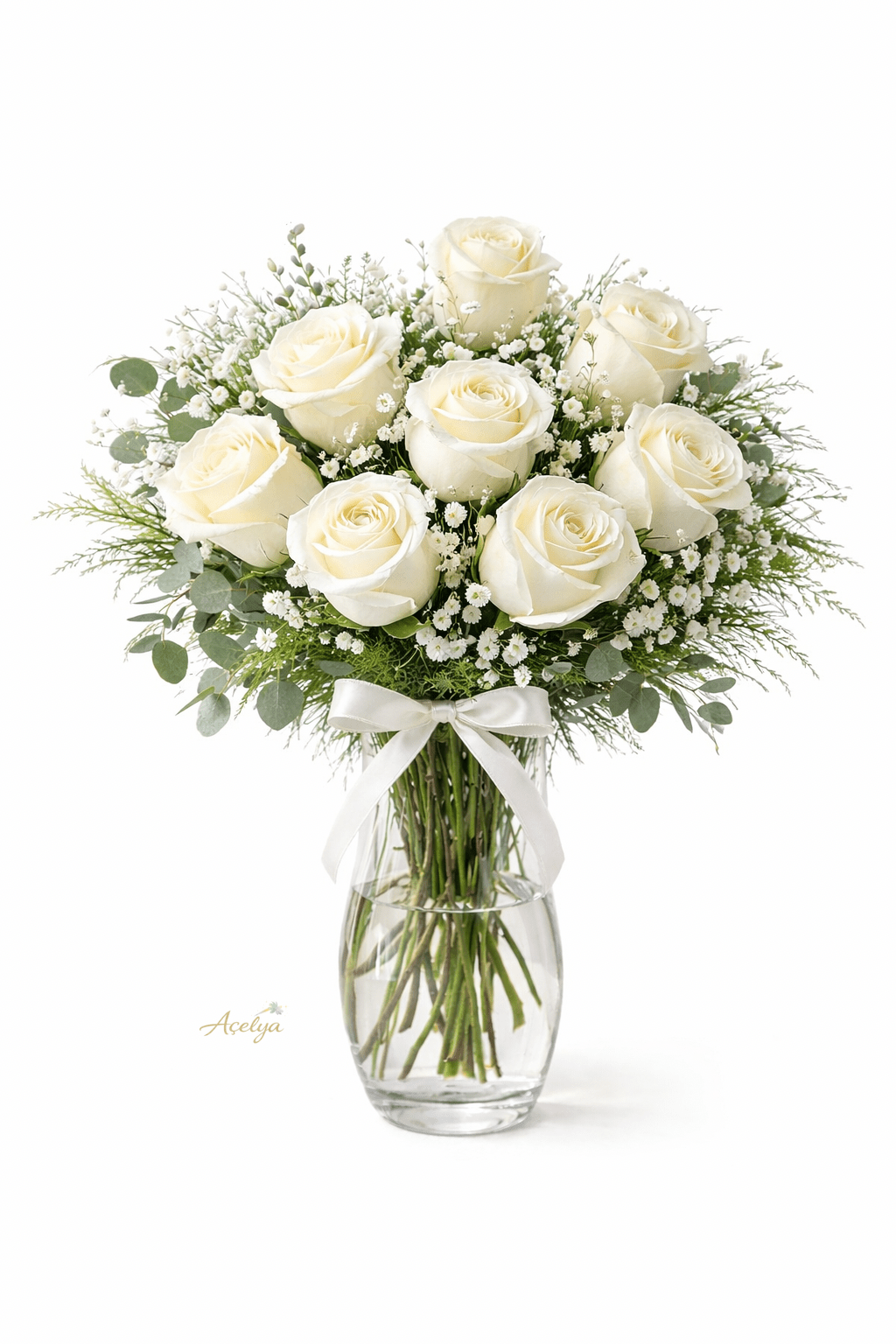 Vazoda 8 Adet Beyaz Gül - Balıkesir Açelya Çiçekçilik