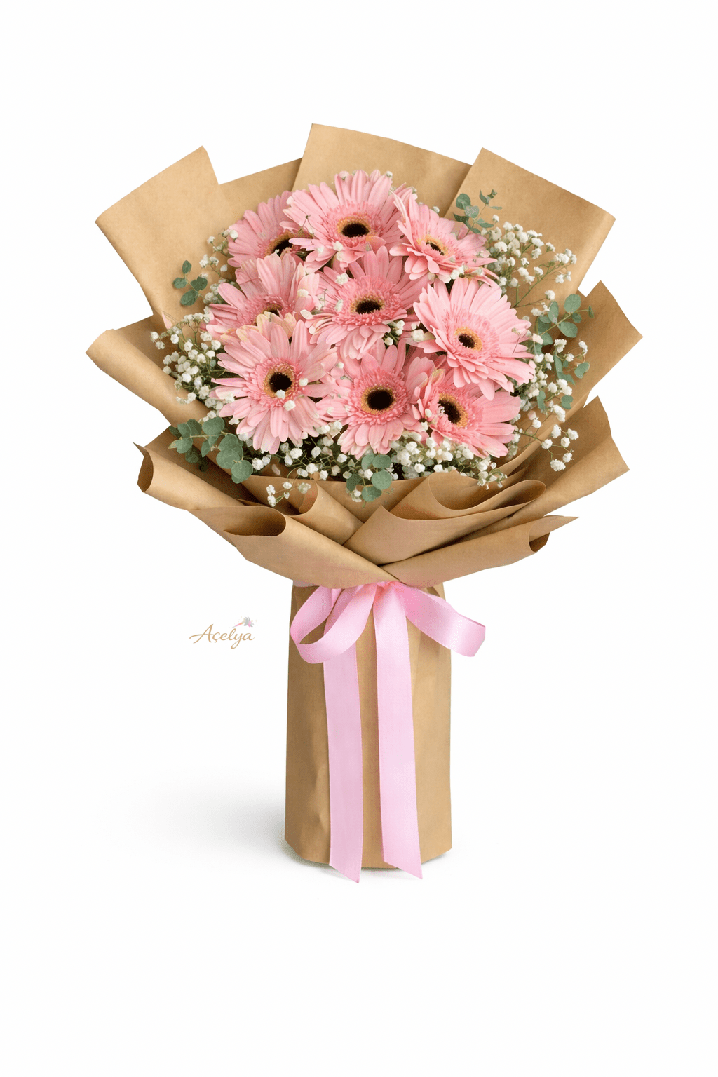 9 Adet Pembe Gerbera Buketi