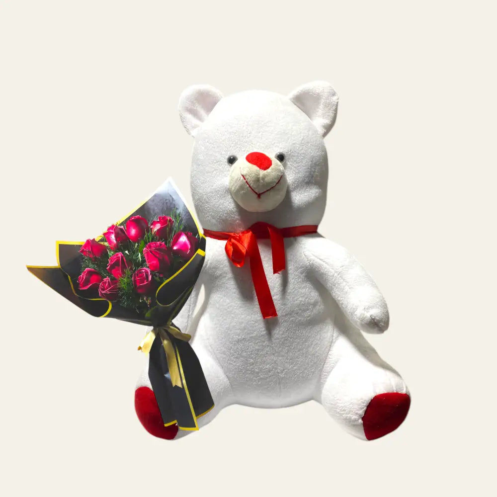 Ayıcık ve 10 Adet Gül Buketi