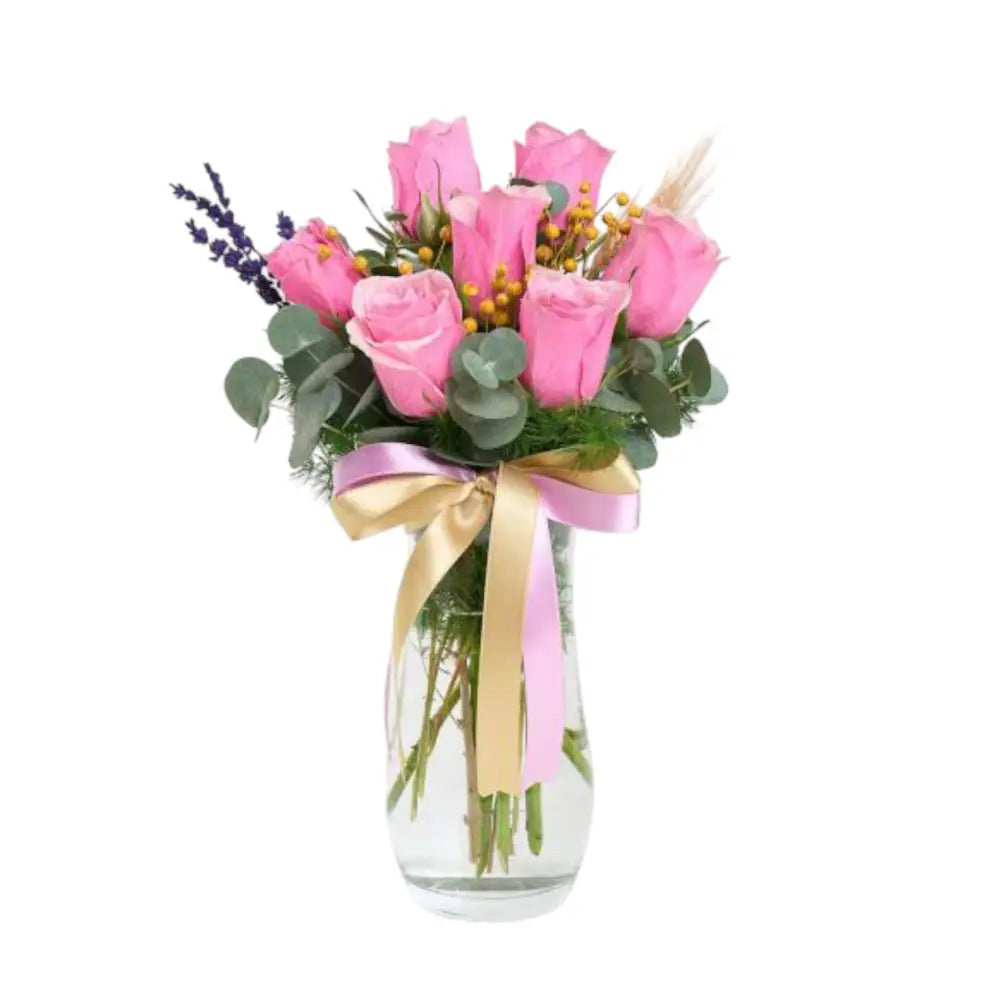 Cam Vazoda 7 Adet Pembe Gül