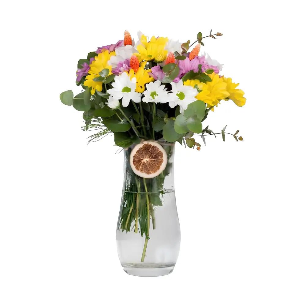 Cam Vazoda Renkli Papatyalar - Balıkesir Açelya Çiçekçilik