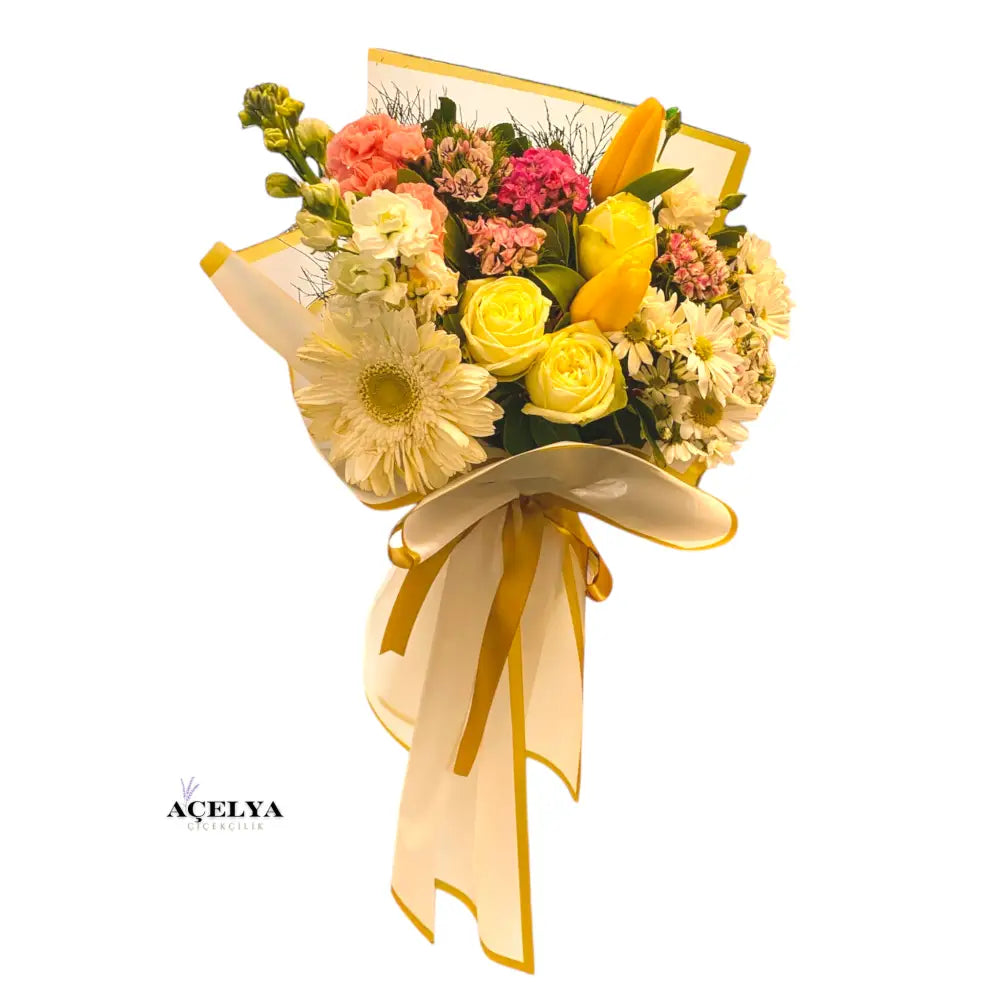 Karışık Lale ve Beyaz Gül Buketi