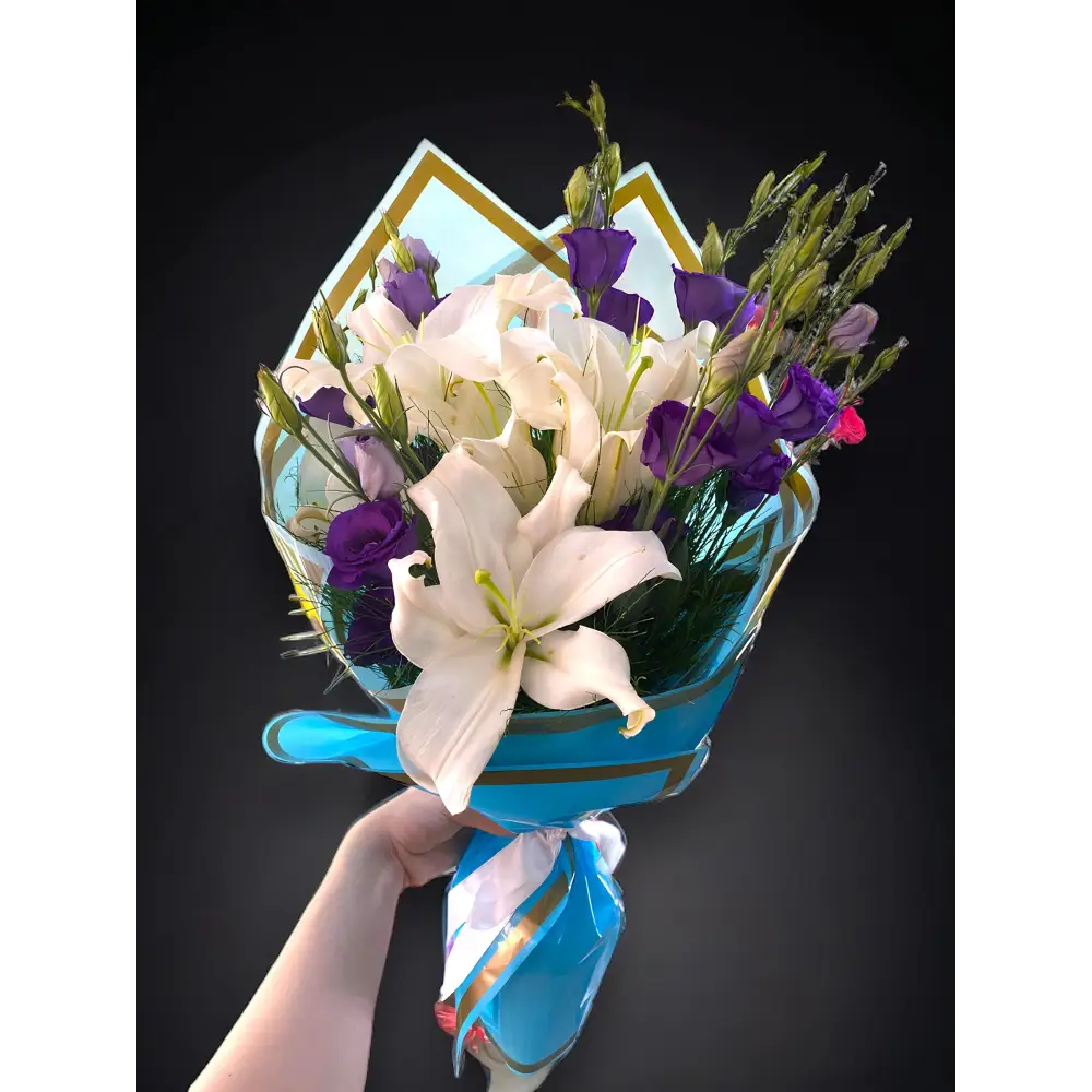 Lilyum ve Mor Lisyantus Buketi