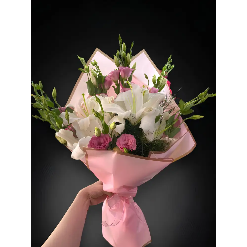 Lilyum ve Pembe Lisyantus Buketi