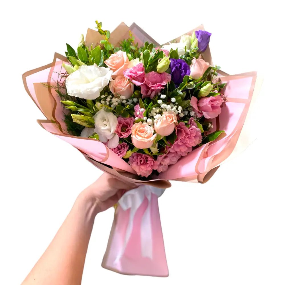 Pembe Gül ve Lisyantus Buketi - Balıkesir Açelya Çiçekçilik