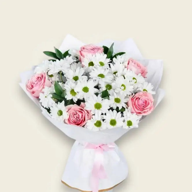 Pembe Gül ve Papatya Buketi