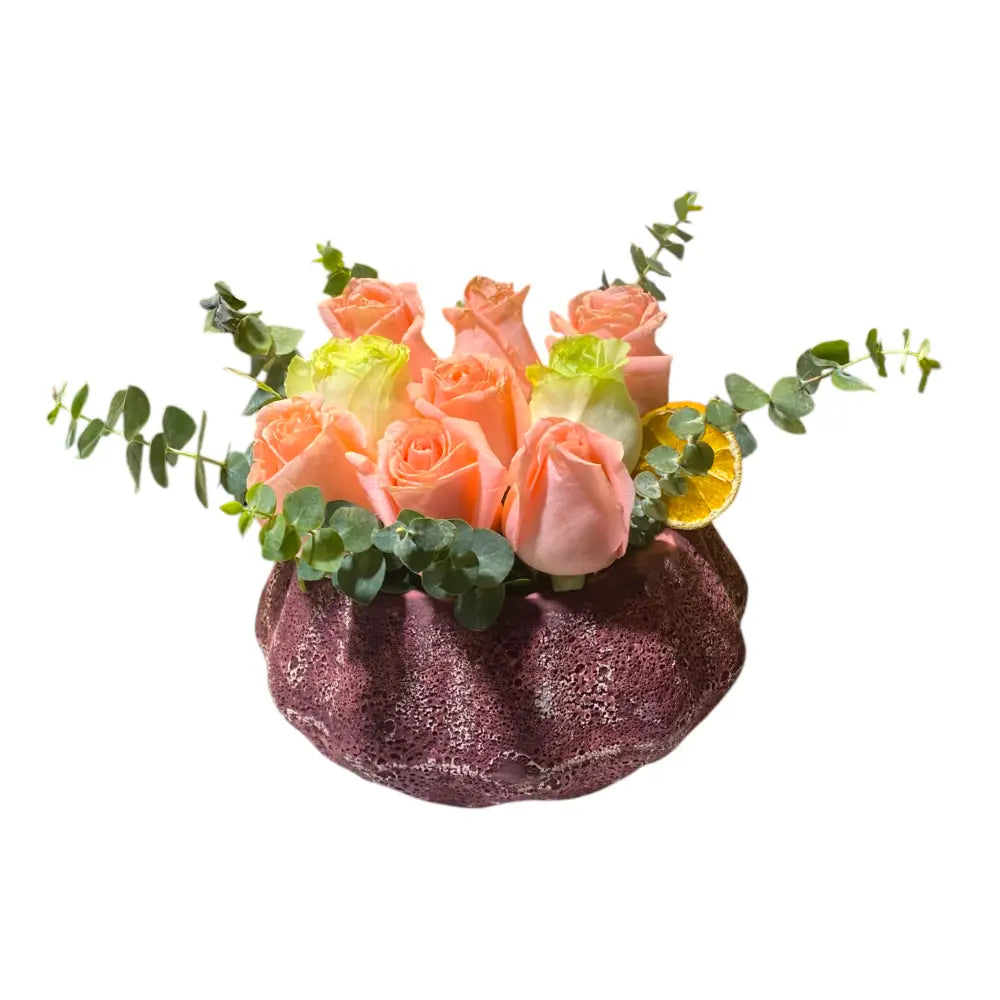 Saksıda 9 Pembe Beyaz Gül