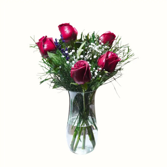 Vazoda 5 Adet Kırmızı Gül