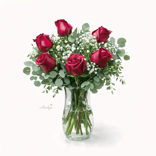 Vazoda 6 Adet Kırmızı Gül - Balıkesir Açelya Çiçekçilik