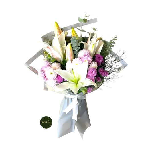 Lilyum ve Mor Papatya Buketi
