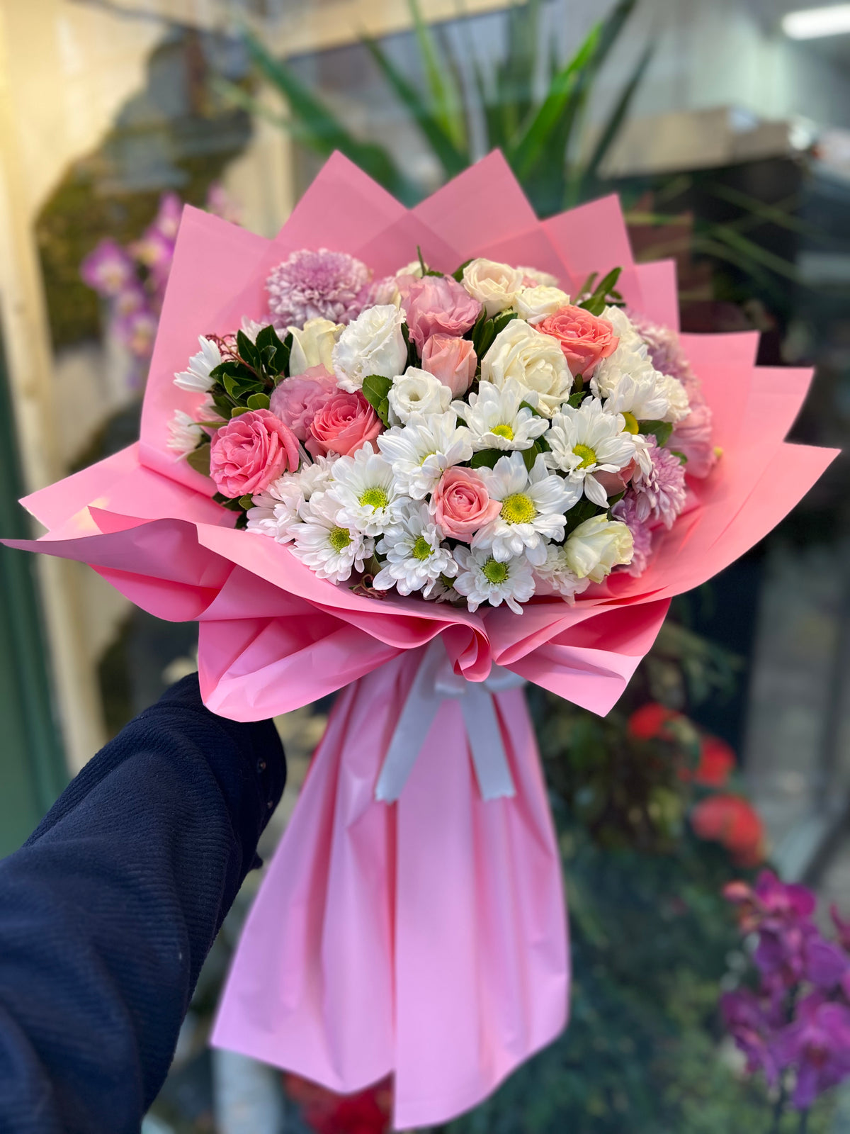 Karışık Pembe Beyaz Gül Buketi