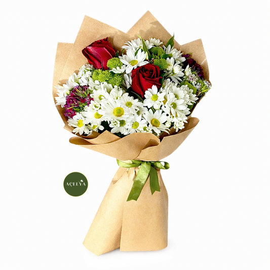 Papatya ve Kırmızı Gül Buketi