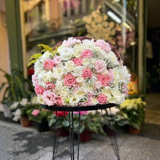 Pudra Bahçesi Pembe Beyaz Gül Buketi