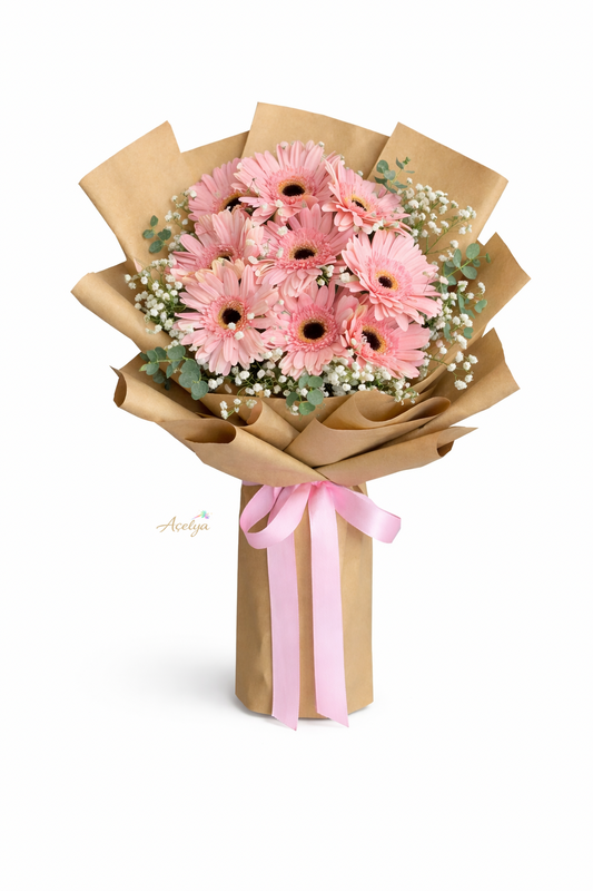 9 Adet Pembe Gerbera Buketi
