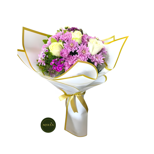 Karışık Pembe Papatya ve Beyaz Gül