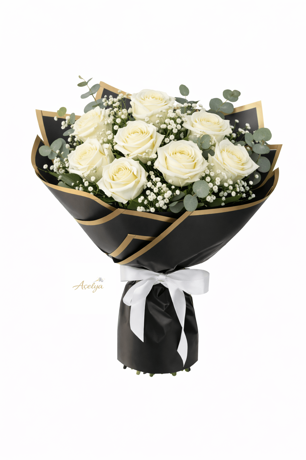 8 Adet Beyaz Gül Buketi - Balıkesir Açelya Çiçekçilik