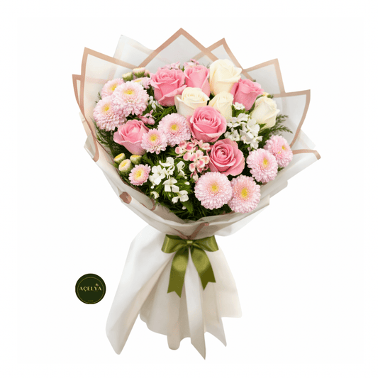 Pembe Beyaz Karışık Gül Buketi - Balıkesir Açelya Çiçekçilik