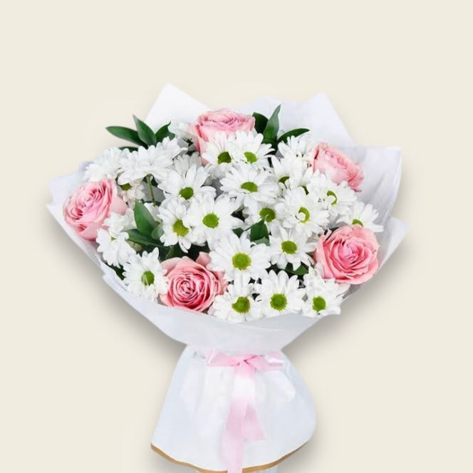 Pembe Gül ve Papatya Buketi